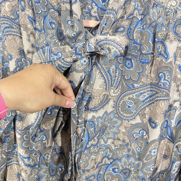 Vintage 80’s Blouse Women Size 16 Fair Isle Long Sleeve Tie Neck Retro Boho Top - Picture 5 of 12